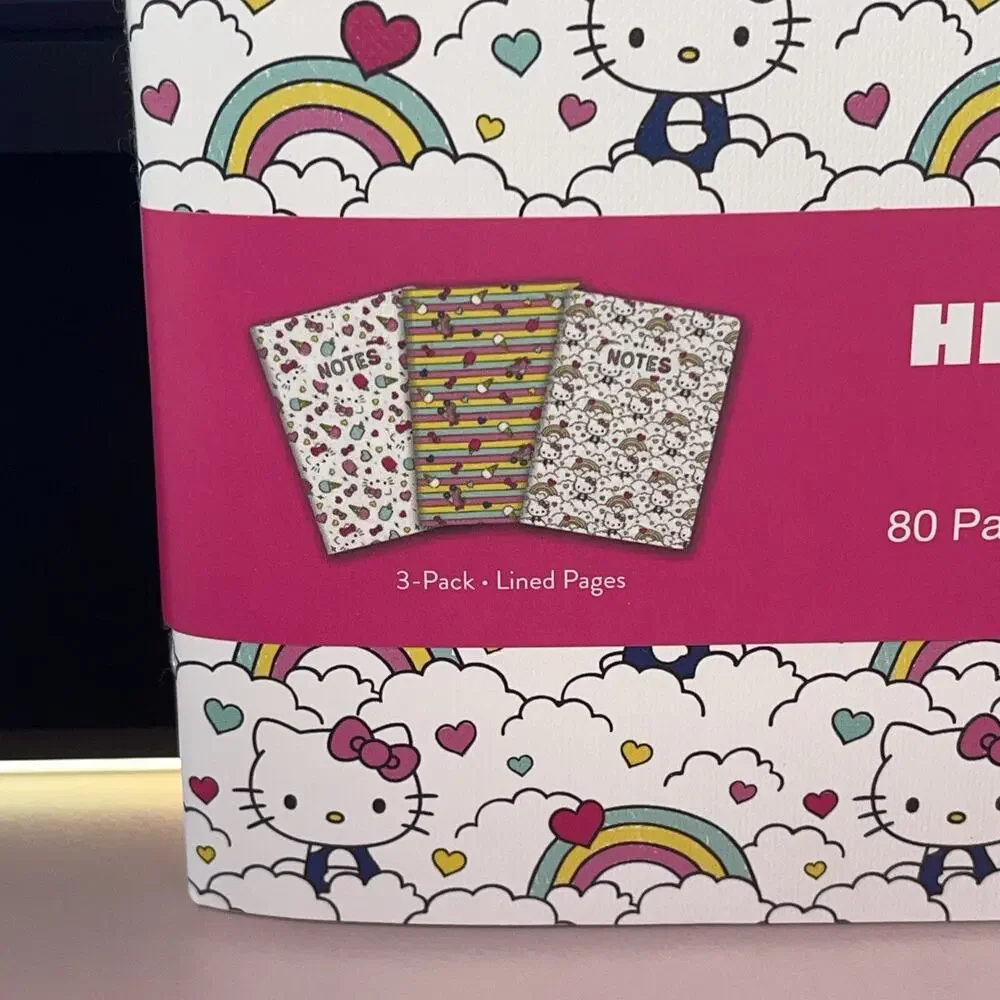 Sanrio Hello Kitty Notebooks 80 Pages 2024 Rainbows Hearts Set 3 Lined Pages
